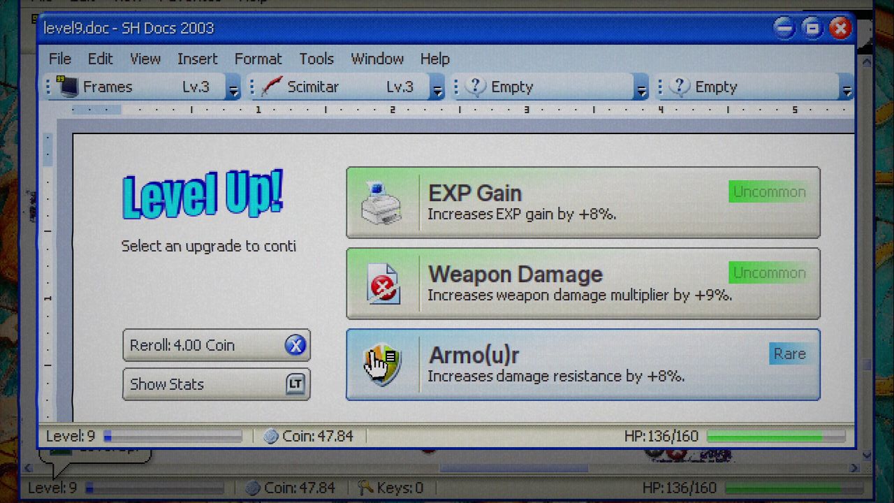 The level-up screen showing stat offers